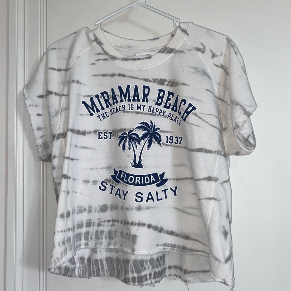 U.S. Apparel White and Grey Miramar Beach Florida Tie Dye Cropped T-Shirt